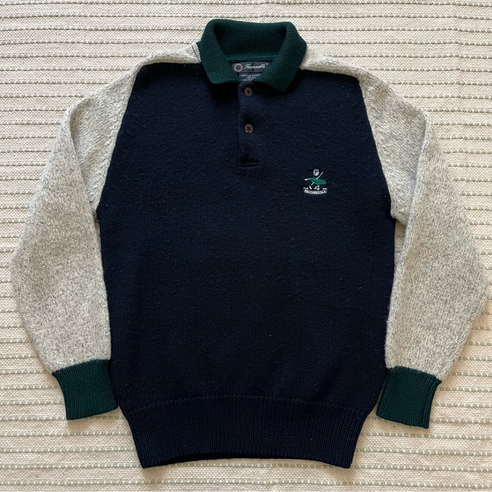 Vintage Faconnable tri-tone wool polo sweater
